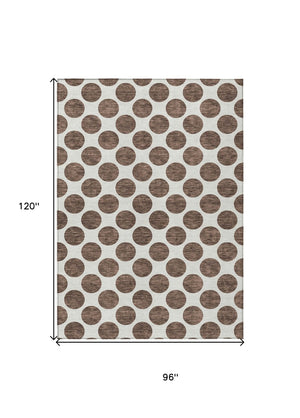 HomeRoots 5' Durable Brown and Ivory Polka Dot Area Rug – Washable, Stylish for Indoor and Outdoor Spaces 8' X 10' 614884