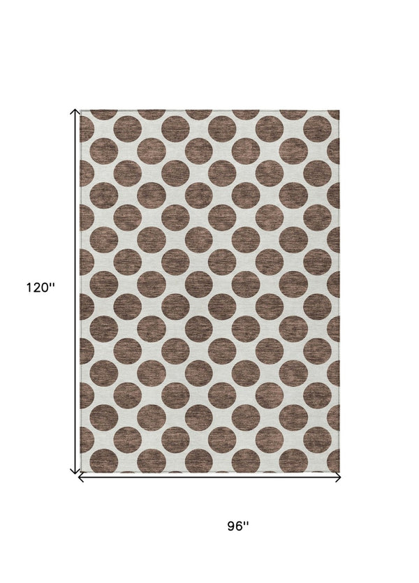 HomeRoots 5' Durable Brown and Ivory Polka Dot Area Rug – Washable, Stylish for Indoor and Outdoor Spaces 8' X 10' 614884