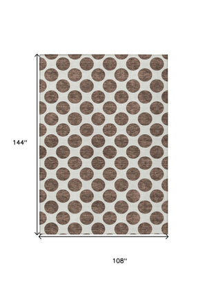 HomeRoots 5' Durable Brown and Ivory Polka Dot Area Rug – Washable, Stylish for Indoor and Outdoor Spaces 9' X 12' 614885