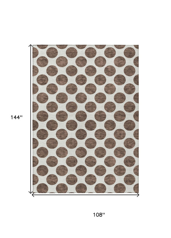 HomeRoots 5' Durable Brown and Ivory Polka Dot Area Rug – Washable, Stylish for Indoor and Outdoor Spaces 9' X 12' 614885