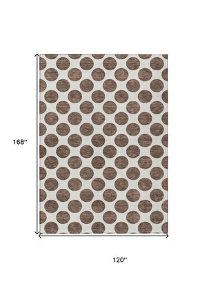HomeRoots 5' Durable Brown and Ivory Polka Dot Area Rug – Washable, Stylish for Indoor and Outdoor Spaces 10' X 14' 614886