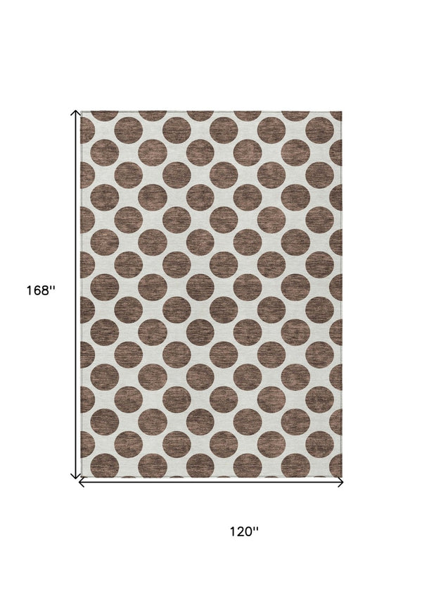 HomeRoots 5' Durable Brown and Ivory Polka Dot Area Rug – Washable, Stylish for Indoor and Outdoor Spaces 10' X 14' 614886