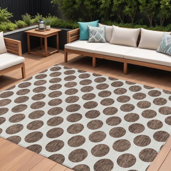 HomeRoots 5' Durable Brown and Ivory Polka Dot Area Rug – Washable, Stylish for Indoor and Outdoor Spaces 10' X 14' 614886