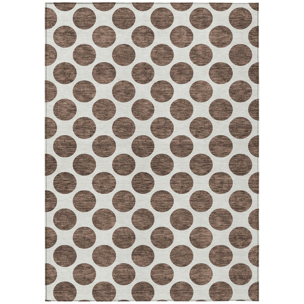 HomeRoots 5' Durable Brown and Ivory Polka Dot Area Rug – Washable, Stylish for Indoor and Outdoor Spaces 10' X 14' 614886