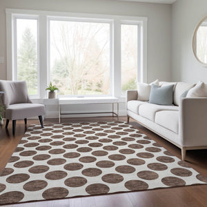 HomeRoots 5' Durable Brown and Ivory Polka Dot Area Rug – Washable, Stylish for Indoor and Outdoor Spaces 10' X 14' 614886