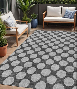 HomeRoots 5' Charcoal and Ivory Polka Dot Indoor Outdoor Area Rug – Durable, Washable, Stylish for Any Space 5' X 8' 614888