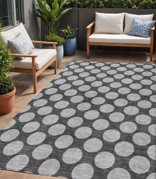 HomeRoots 5' Charcoal and Ivory Polka Dot Indoor Outdoor Area Rug – Durable, Washable, Stylish for Any Space 5' X 8' 614888