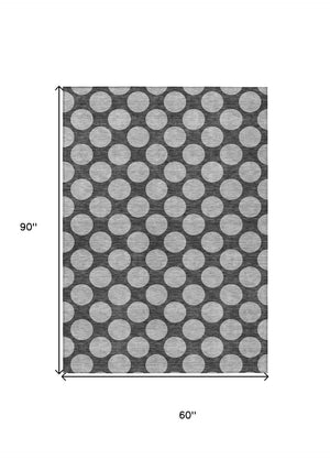 HomeRoots 5' Charcoal and Ivory Polka Dot Indoor Outdoor Area Rug – Durable, Washable, Stylish for Any Space 5' X 8' 614888