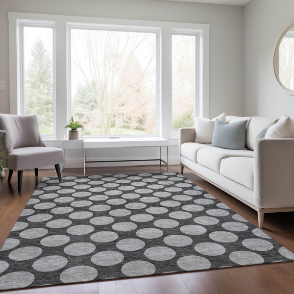 HomeRoots 5' Charcoal and Ivory Polka Dot Indoor Outdoor Area Rug – Durable, Washable, Stylish for Any Space 5' X 8' 614888