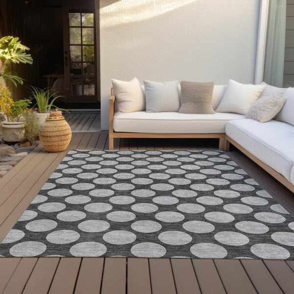 HomeRoots 5' Charcoal and Ivory Polka Dot Indoor Outdoor Area Rug – Durable, Washable, Stylish for Any Space 5' X 8' 614888