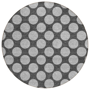 HomeRoots 5' Charcoal and Ivory Polka Dot Indoor Outdoor Area Rug – Durable, Washable, Stylish for Any Space 8' Round 614889
