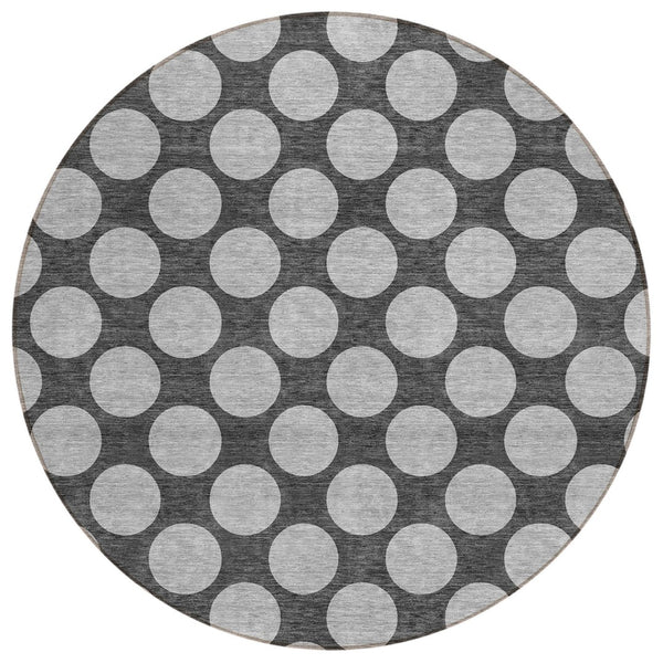 HomeRoots 5' Charcoal and Ivory Polka Dot Indoor Outdoor Area Rug – Durable, Washable, Stylish for Any Space 8' Round 614889