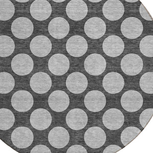 HomeRoots 5' Charcoal and Ivory Polka Dot Indoor Outdoor Area Rug – Durable, Washable, Stylish for Any Space 8' Round 614889