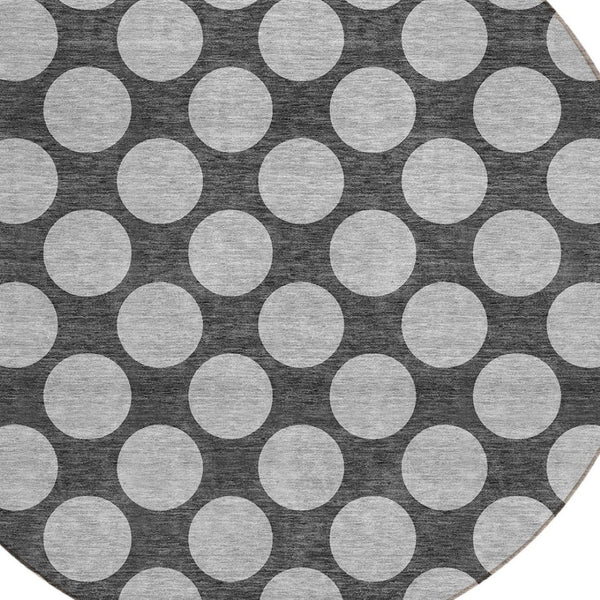 HomeRoots 5' Charcoal and Ivory Polka Dot Indoor Outdoor Area Rug – Durable, Washable, Stylish for Any Space 8' Round 614889