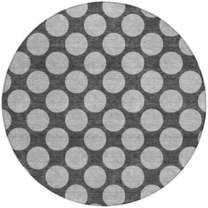 HomeRoots 5' Charcoal and Ivory Polka Dot Indoor Outdoor Area Rug – Durable, Washable, Stylish for Any Space 8' Round 614889