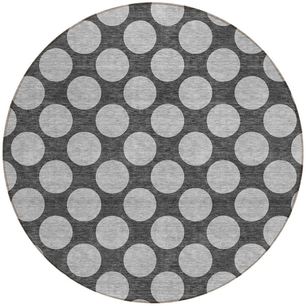 HomeRoots 5' Charcoal and Ivory Polka Dot Indoor Outdoor Area Rug – Durable, Washable, Stylish for Any Space 8' Round 614889