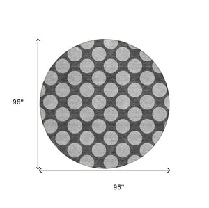 HomeRoots 5' Charcoal and Ivory Polka Dot Indoor Outdoor Area Rug – Durable, Washable, Stylish for Any Space 8' Round 614889
