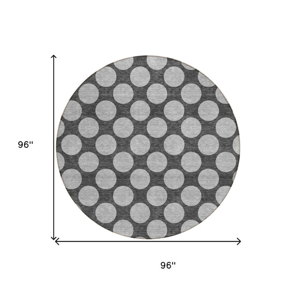 HomeRoots 5' Charcoal and Ivory Polka Dot Indoor Outdoor Area Rug – Durable, Washable, Stylish for Any Space 8' Round 614889