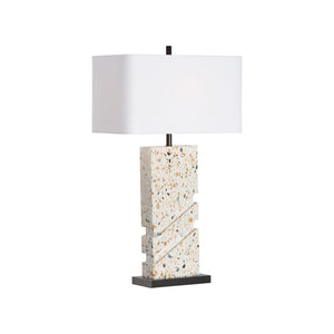 Wildwood Chandra Terrazzo Table Lamp With Bronze Platform And Rectangular Shade — Sculptural Modern Accent Light 61489