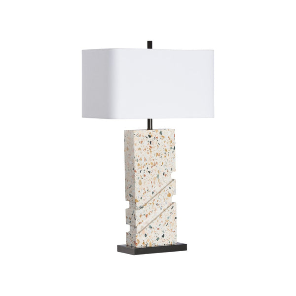 Wildwood Chandra Terrazzo Table Lamp With Bronze Platform And Rectangular Shade — Sculptural Modern Accent Light 61489