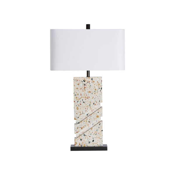 Wildwood Chandra Terrazzo Table Lamp With Bronze Platform And Rectangular Shade — Sculptural Modern Accent Light 61489