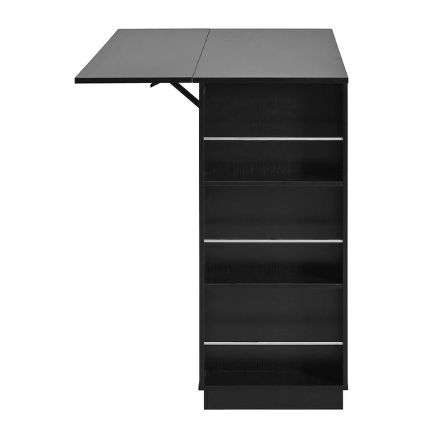 English Elm U_style Compact Kitchen Island with Drop Leaf Power Outlet Wine Rack Stemware Storage Black N711P437715B