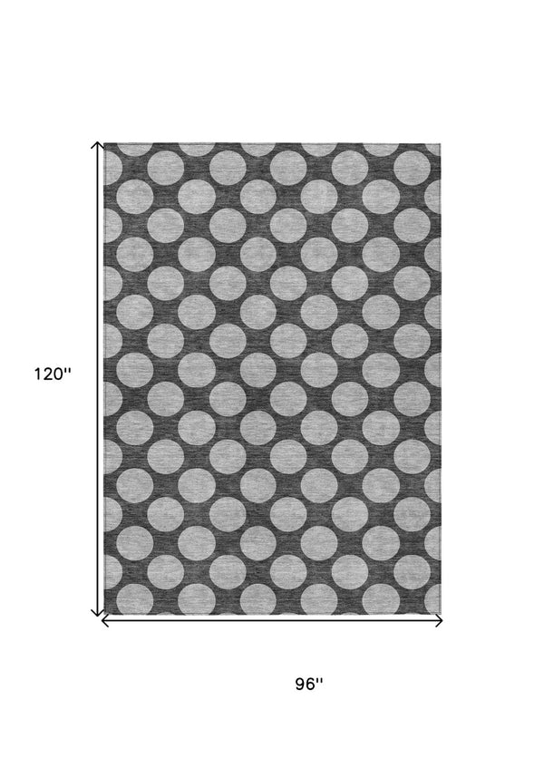 HomeRoots 5' Charcoal and Ivory Polka Dot Indoor Outdoor Area Rug – Durable, Washable, Stylish for Any Space 8' X 10' 614890