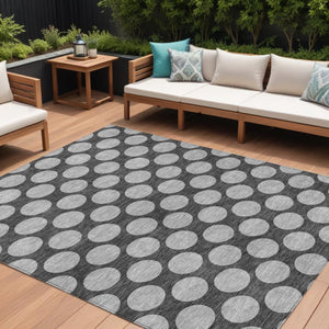 HomeRoots 5' Charcoal and Ivory Polka Dot Indoor Outdoor Area Rug – Durable, Washable, Stylish for Any Space 8' X 10' 614890