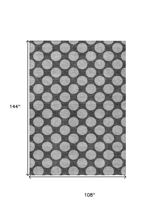HomeRoots 5' Charcoal and Ivory Polka Dot Indoor Outdoor Area Rug – Durable, Washable, Stylish for Any Space 9' X 12' 614891