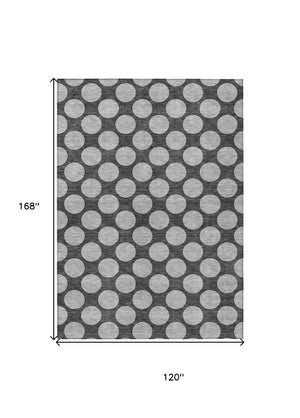 HomeRoots 5' Charcoal and Ivory Polka Dot Indoor Outdoor Area Rug – Durable, Washable, Stylish for Any Space 10' X 14' 614892