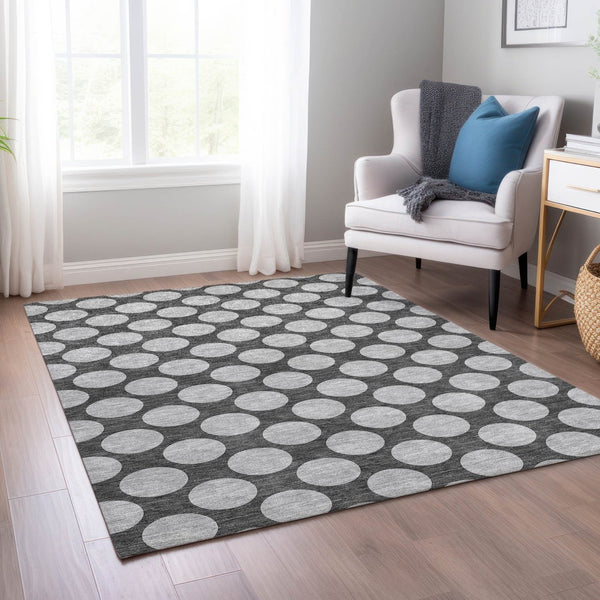 HomeRoots 5' Charcoal and Ivory Polka Dot Indoor Outdoor Area Rug – Durable, Washable, Stylish for Any Space 10' X 14' 614892