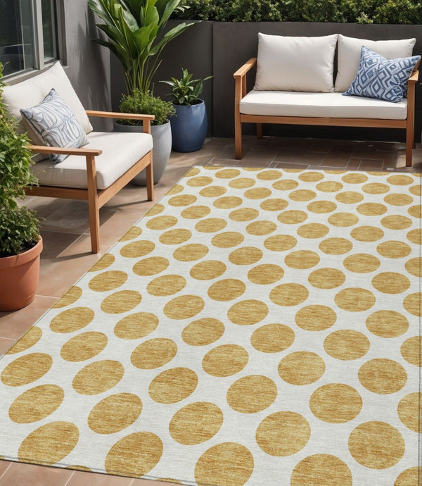 HomeRoots 5' Gold and Ivory Polka Dot Indoor Outdoor Area Rug - Durable, Washable, Non-Slip for Any Space 5' X 8' 614894
