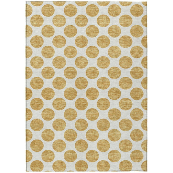 HomeRoots 5' Gold and Ivory Polka Dot Indoor Outdoor Area Rug - Durable, Washable, Non-Slip for Any Space 5' X 8' 614894