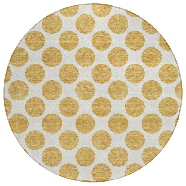HomeRoots 5' Gold and Ivory Polka Dot Indoor Outdoor Area Rug - Durable, Washable, Non-Slip for Any Space 8' Round 614895