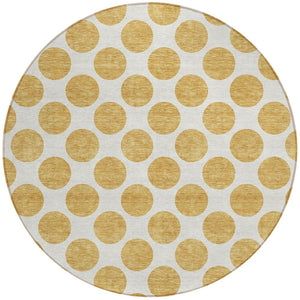 HomeRoots 5' Gold and Ivory Polka Dot Indoor Outdoor Area Rug - Durable, Washable, Non-Slip for Any Space 8' Round 614895