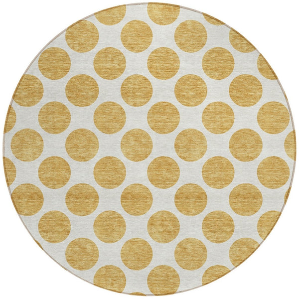 HomeRoots 5' Gold and Ivory Polka Dot Indoor Outdoor Area Rug - Durable, Washable, Non-Slip for Any Space 8' Round 614895