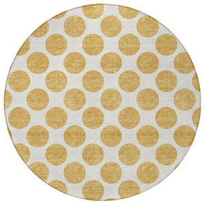 HomeRoots 5' Gold and Ivory Polka Dot Indoor Outdoor Area Rug - Durable, Washable, Non-Slip for Any Space 8' Round 614895