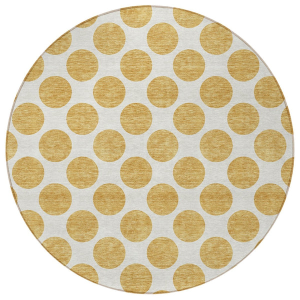 HomeRoots 5' Gold and Ivory Polka Dot Indoor Outdoor Area Rug - Durable, Washable, Non-Slip for Any Space 8' Round 614895