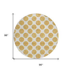 HomeRoots 5' Gold and Ivory Polka Dot Indoor Outdoor Area Rug - Durable, Washable, Non-Slip for Any Space 8' Round 614895