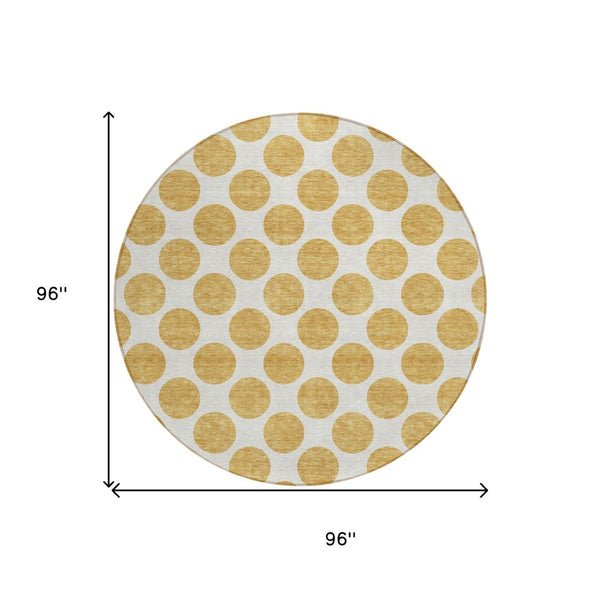 HomeRoots 5' Gold and Ivory Polka Dot Indoor Outdoor Area Rug - Durable, Washable, Non-Slip for Any Space 8' Round 614895