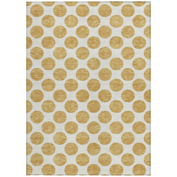 HomeRoots 5' Gold and Ivory Polka Dot Indoor Outdoor Area Rug - Durable, Washable, Non-Slip for Any Space 8' X 10' 614896
