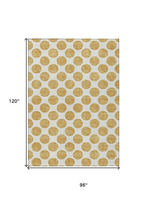 HomeRoots 5' Gold and Ivory Polka Dot Indoor Outdoor Area Rug - Durable, Washable, Non-Slip for Any Space 8' X 10' 614896