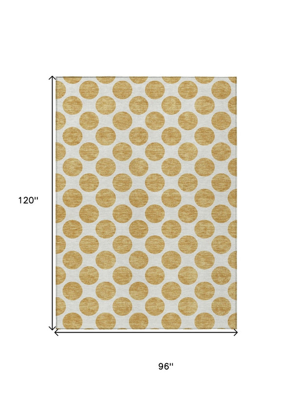 HomeRoots 5' Gold and Ivory Polka Dot Indoor Outdoor Area Rug - Durable, Washable, Non-Slip for Any Space 8' X 10' 614896