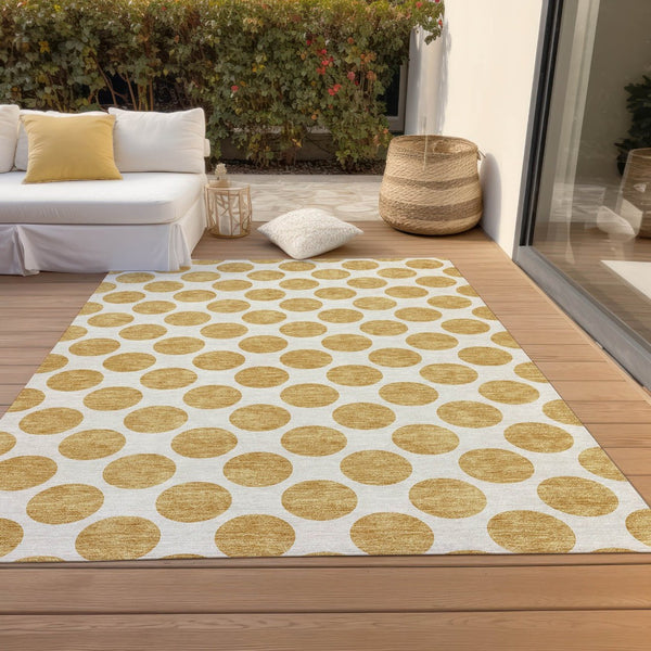HomeRoots 5' Gold and Ivory Polka Dot Indoor Outdoor Area Rug - Durable, Washable, Non-Slip for Any Space 8' X 10' 614896