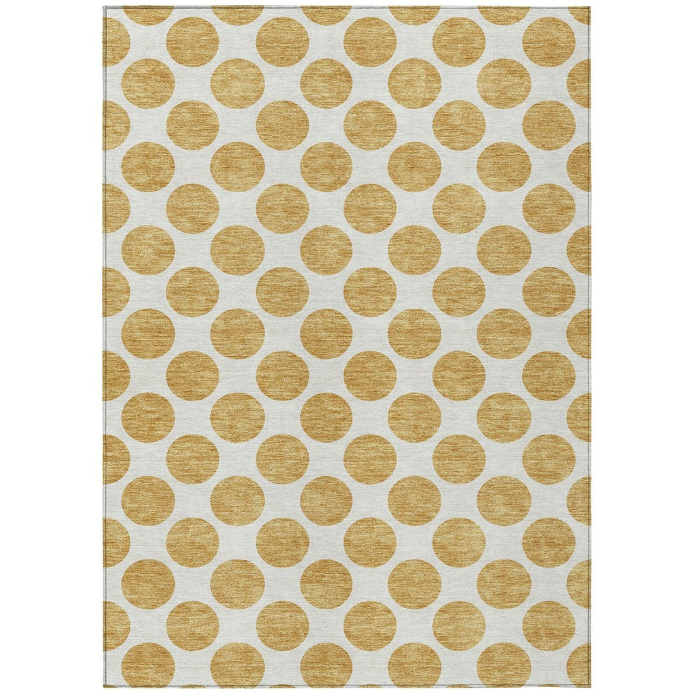HomeRoots 5' Gold and Ivory Polka Dot Indoor Outdoor Area Rug - Durable, Washable, Non-Slip for Any Space 8' X 10' 614896