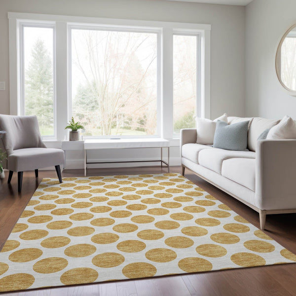 HomeRoots 5' Gold and Ivory Polka Dot Indoor Outdoor Area Rug - Durable, Washable, Non-Slip for Any Space 8' X 10' 614896