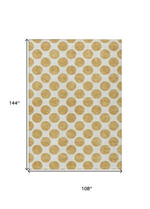 HomeRoots 5' Gold and Ivory Polka Dot Indoor Outdoor Area Rug - Durable, Washable, Non-Slip for Any Space 9' X 12' 614897