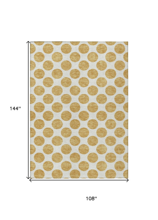 HomeRoots 5' Gold and Ivory Polka Dot Indoor Outdoor Area Rug - Durable, Washable, Non-Slip for Any Space 9' X 12' 614897