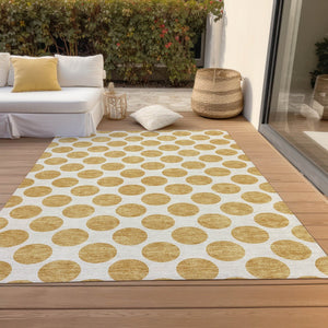 HomeRoots 5' Gold and Ivory Polka Dot Indoor Outdoor Area Rug - Durable, Washable, Non-Slip for Any Space 10' X 14' 614898