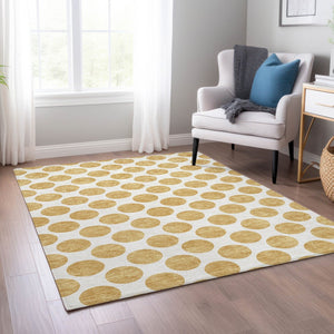 HomeRoots 5' Gold and Ivory Polka Dot Indoor Outdoor Area Rug - Durable, Washable, Non-Slip for Any Space 10' X 14' 614898